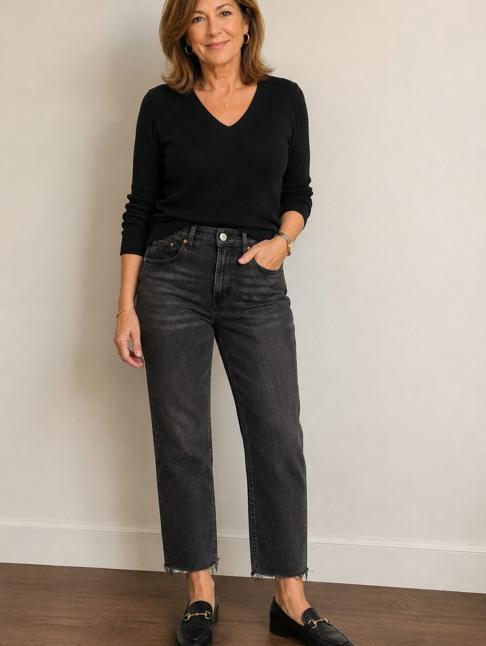 Women's Black Straight-Leg Jeans